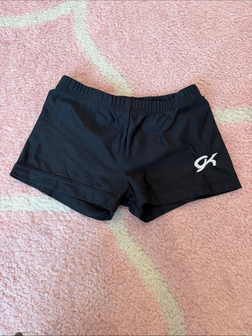 GK Black Girls' Athletic Shorts with White Logo for gymnastics size ch large